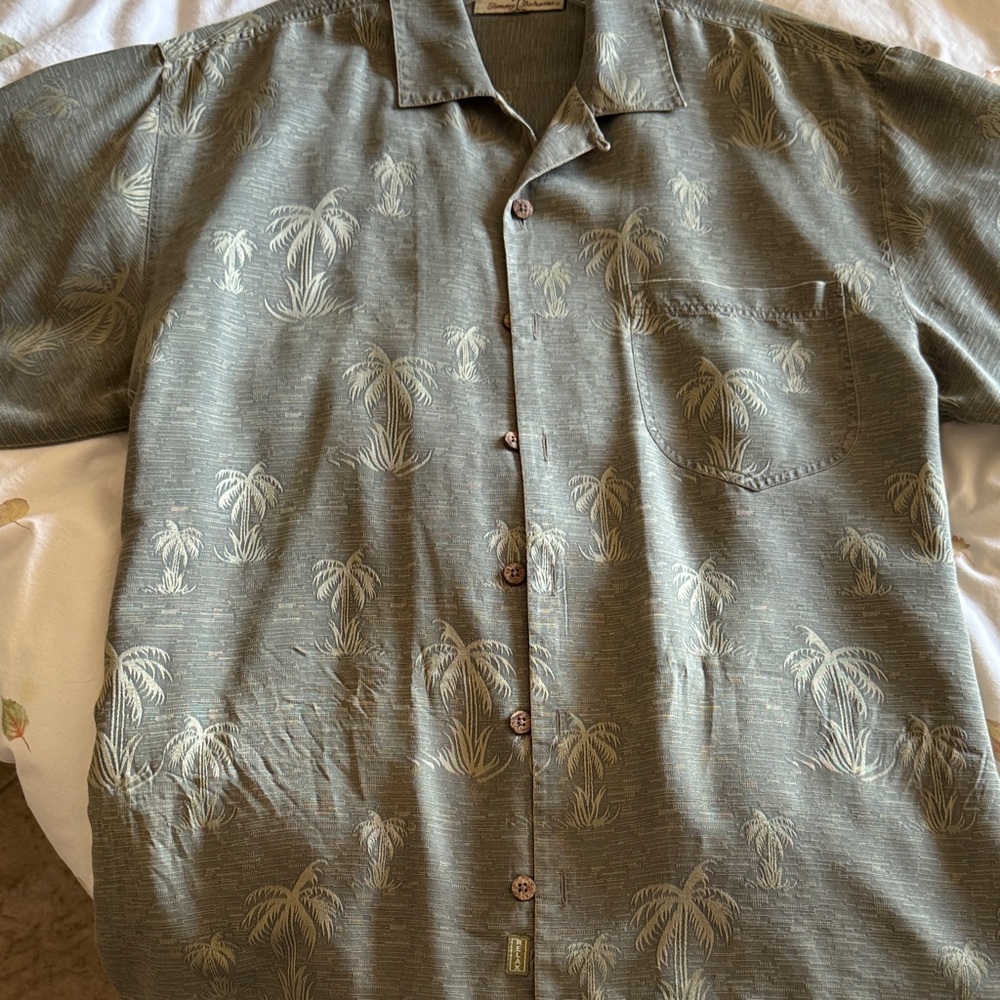 Tommy Bahama Olive Palm Print Shirt - Picture 1 of 3